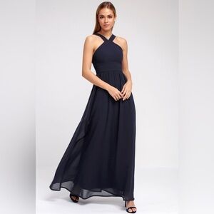 Lulus Air of Romance Navy Maxi Dress, Small